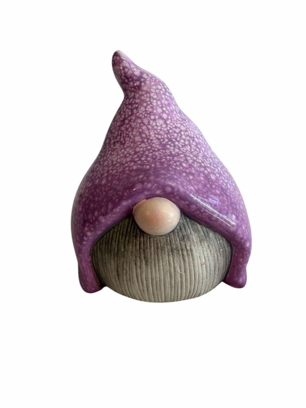 Cute Purple & Gray Ceramic Garden Gnome Figurine